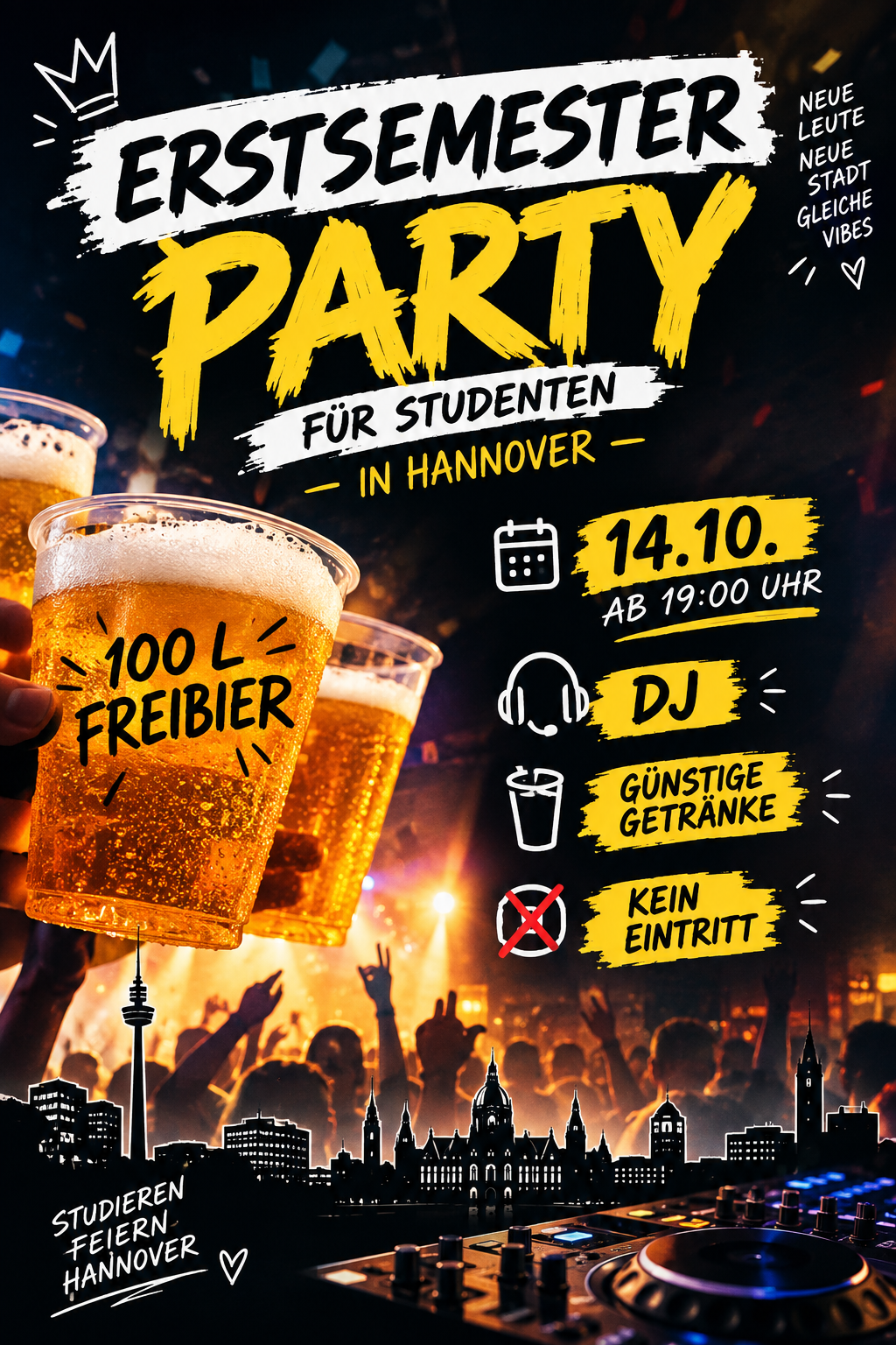 Flyer: Erstsemester-Party am 14.10. ab 19 Uhr in Hannover